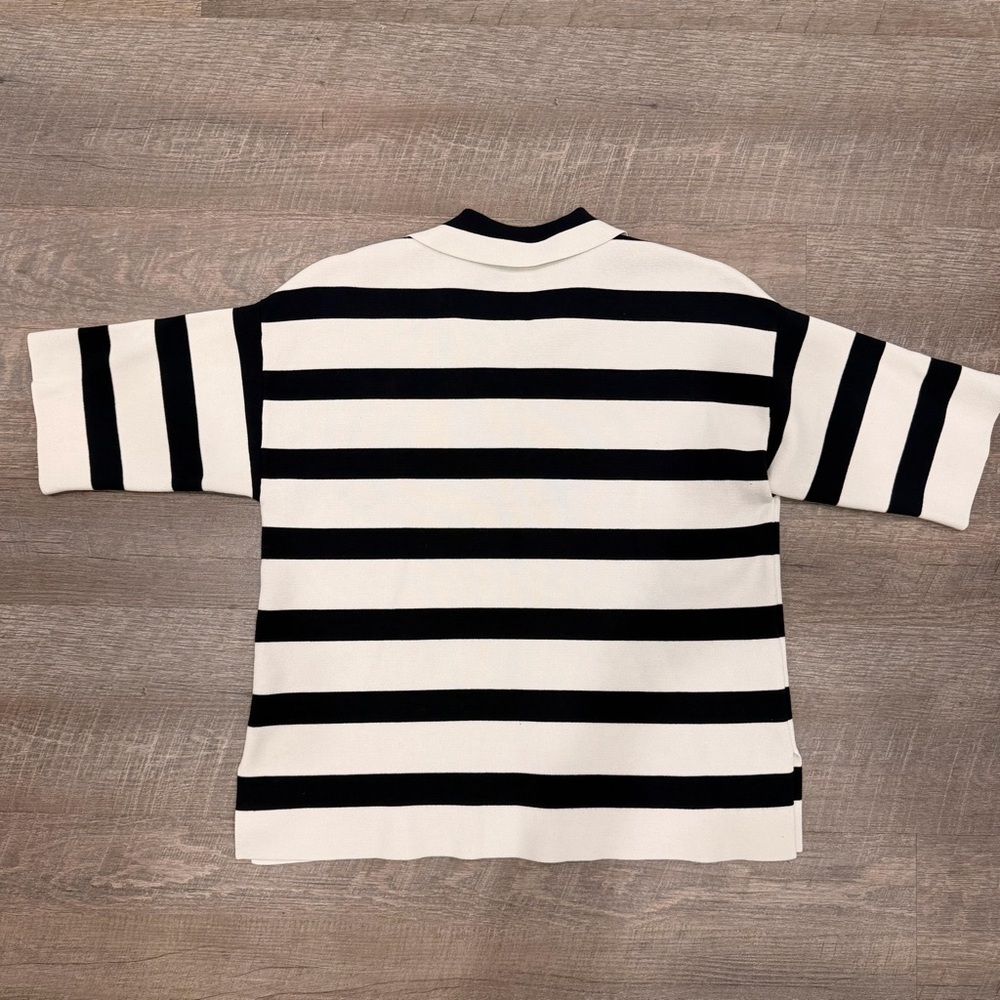 Ann Taylor Navy White Striped Polo Sweater Small Short Sleeve Knit - Picture 4 of 4